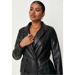 Missguided Black Soft Faux Leather Oversized Blazer